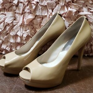 Beige Platform Peep Toe Heels Pageant Interview